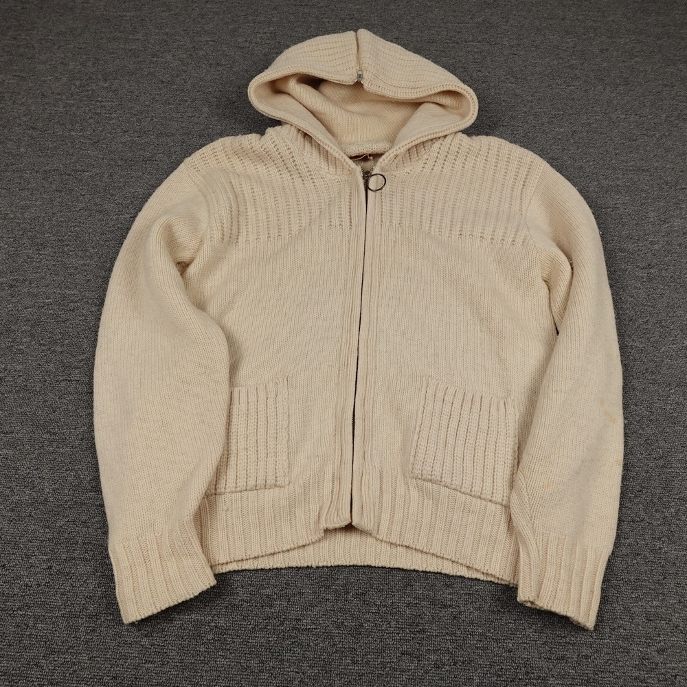 Vintage Lobo By Pendleton Sweater Mens Large White Wool Hooded Full Zip Jacket